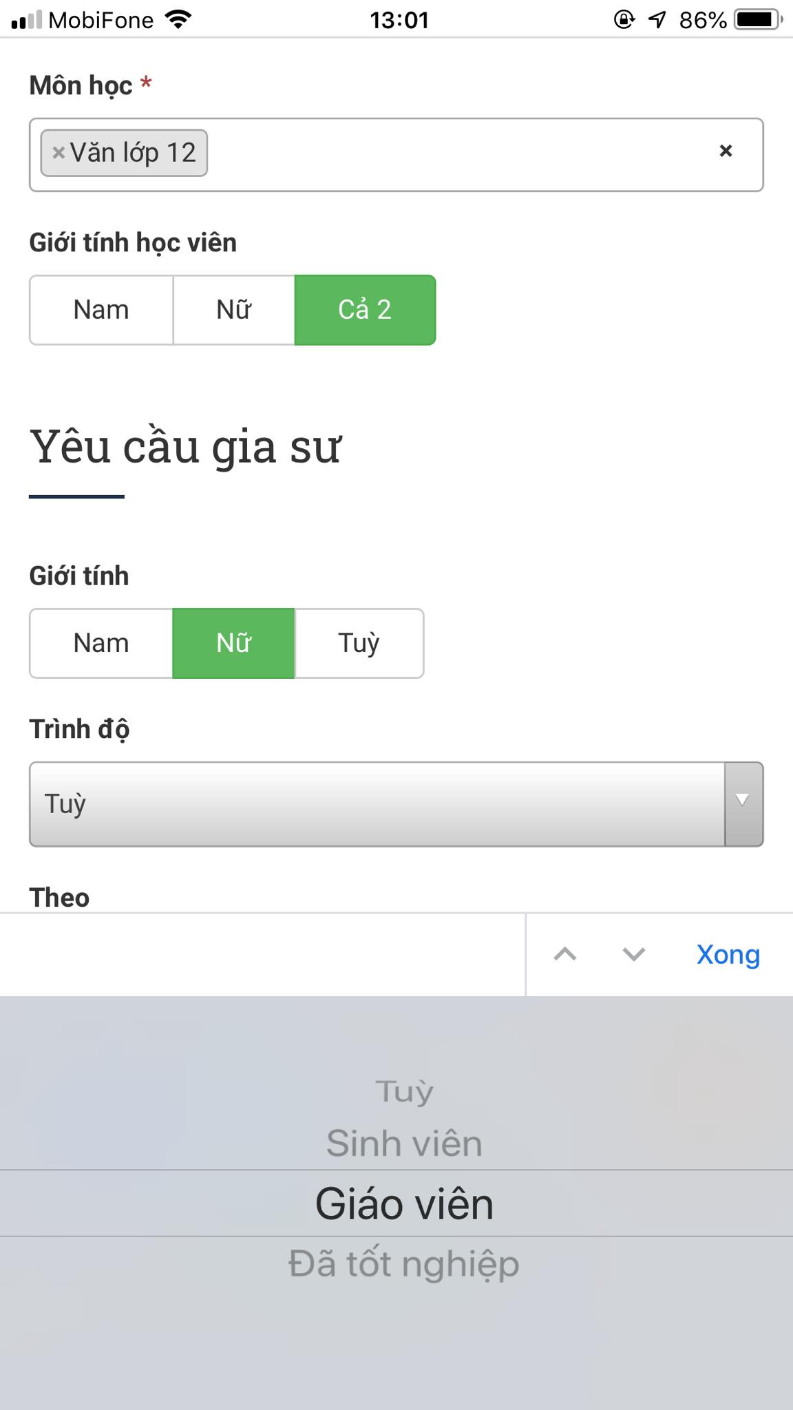 Học phí Văn lớp 12